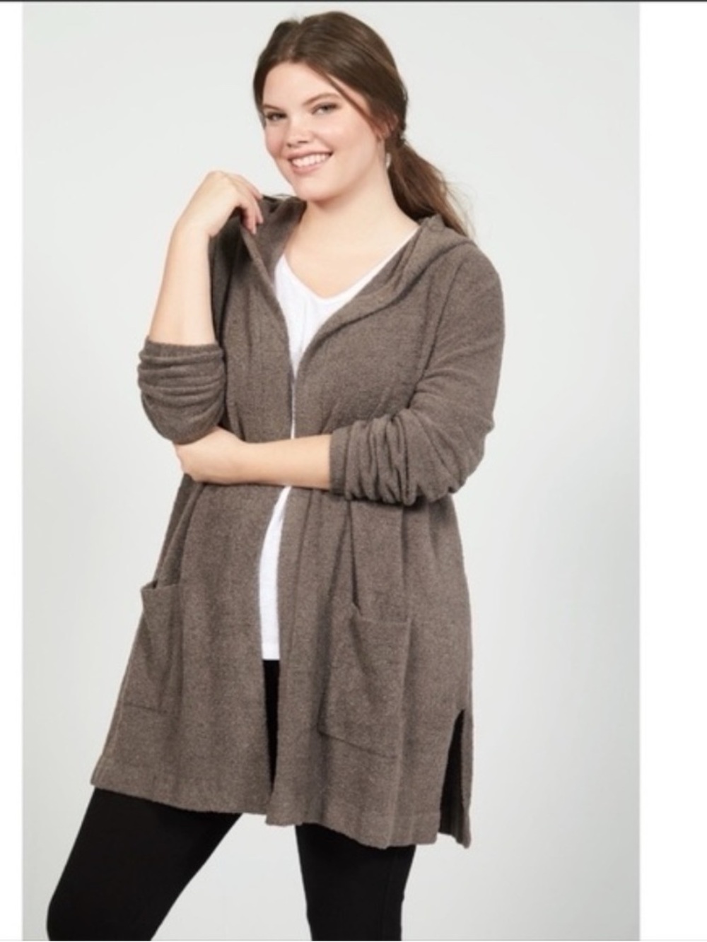 BAREFOOT Dreams Cozychic Lite Hooded Longline Cardigan‎ Sweater Brown Size 1x
